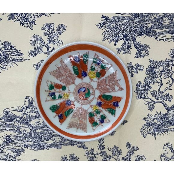 Antique Handpainted Butter Pat Trinket Dish Nippon Japan Japanese Fans - Picture 1 of 2